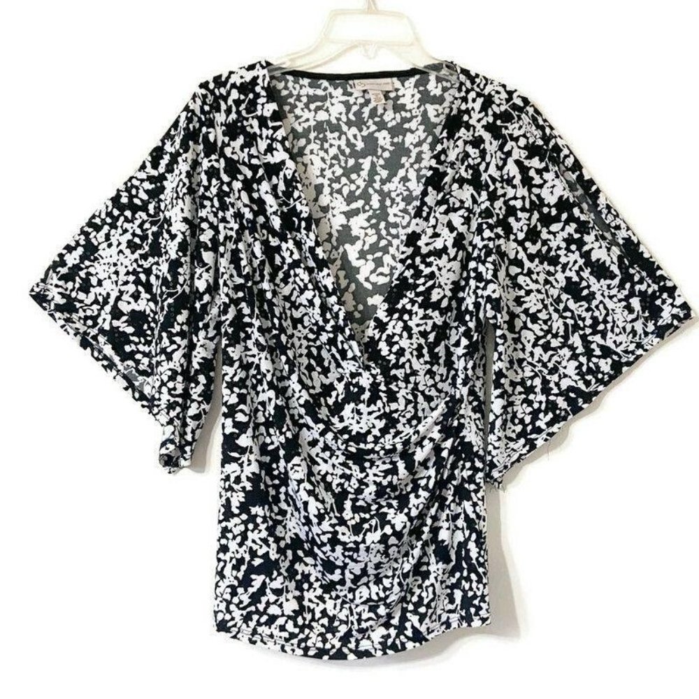DB Blouse Faux Wrap Stretchy Cold Shoulder Black a